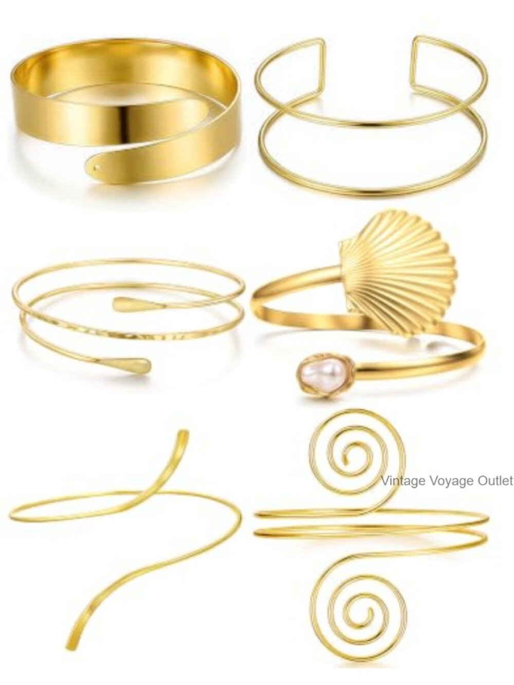 6PC Gold Plated Arm Cuff Bracelet Set Open Cuff Upper Arm Bangle
